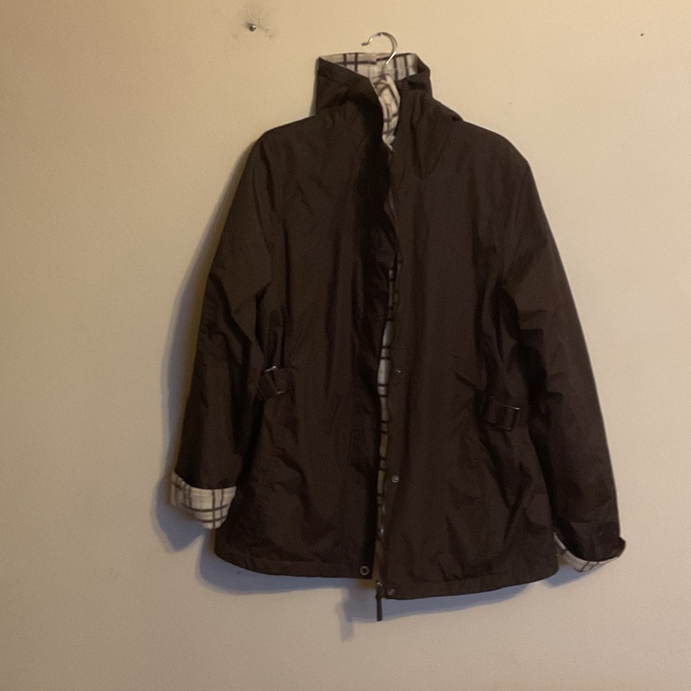 Reversible Rain Brown Jacket with plaid fleece